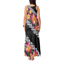 Black Polynesia Tank Maxi Dress Plumeria With Hibiscus Pattern Tropical Vibes LT14 - Polynesian Pride