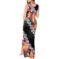 Black Polynesia Tank Maxi Dress Plumeria With Hibiscus Pattern Tropical Vibes LT14 - Polynesian Pride