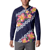 Blue Polynesia Button Sweatshirt Plumeria With Hibiscus Pattern Tropical Vibes
