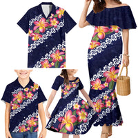 Blue Polynesia Family Matching Mermaid Dress and Hawaiian Shirt Plumeria With Hibiscus Pattern Tropical Vibes LT14 - Polynesian Pride