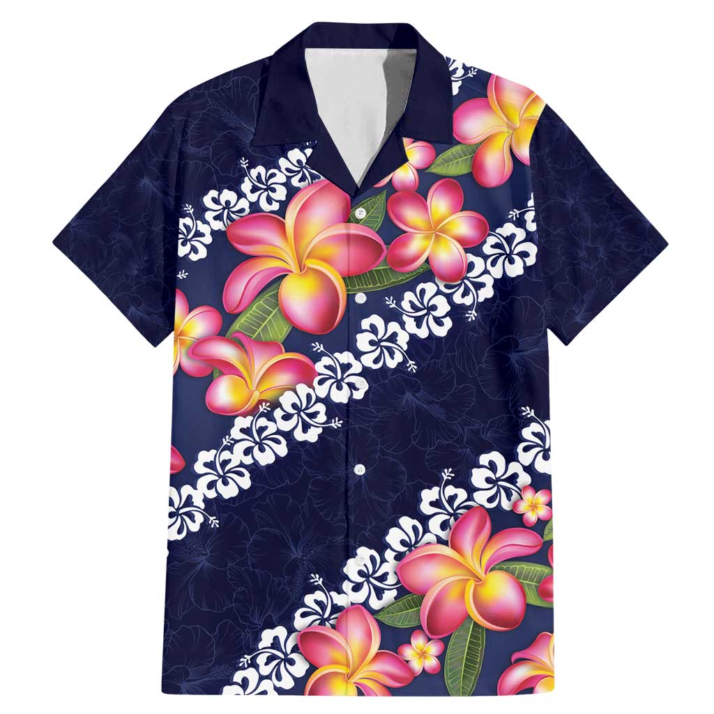 Blue Polynesia Family Matching Mermaid Dress and Hawaiian Shirt Plumeria With Hibiscus Pattern Tropical Vibes LT14 Dad's Shirt - Short Sleeve Blue - Polynesian Pride