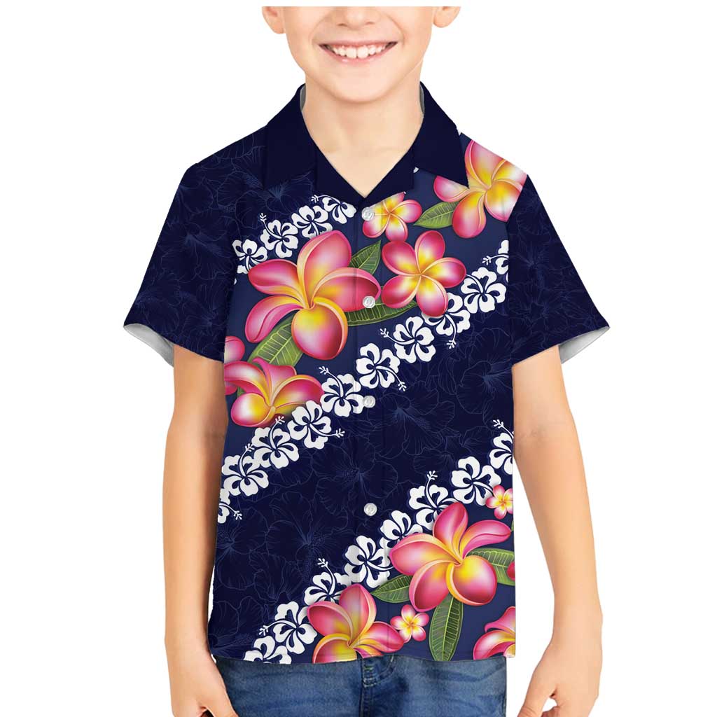 Blue Polynesia Family Matching Mermaid Dress and Hawaiian Shirt Plumeria With Hibiscus Pattern Tropical Vibes LT14 Son's Shirt Blue - Polynesian Pride