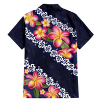 Blue Polynesia Family Matching Off The Shoulder Long Sleeve Dress and Hawaiian Shirt Plumeria With Hibiscus Pattern Tropical Vibes LT14 - Polynesian Pride