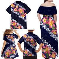 Blue Polynesia Family Matching Off Shoulder Maxi Dress and Hawaiian Shirt Plumeria With Hibiscus Pattern Tropical Vibes LT14 - Polynesian Pride