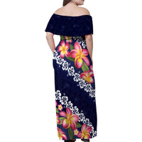 Blue Polynesia Family Matching Off Shoulder Maxi Dress and Hawaiian Shirt Plumeria With Hibiscus Pattern Tropical Vibes LT14 - Polynesian Pride