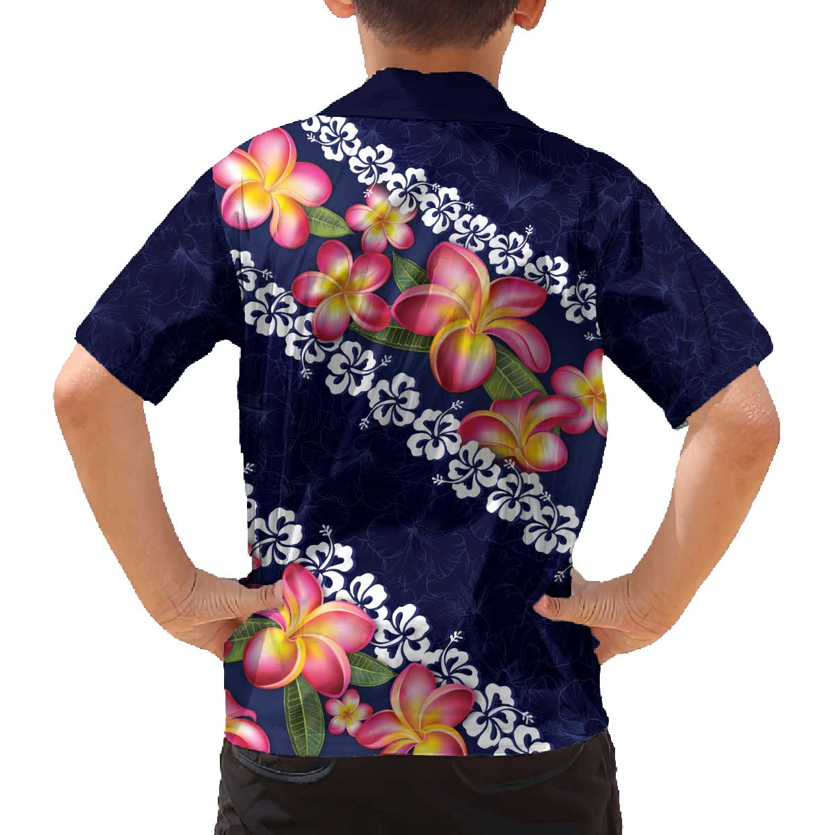 Blue Polynesia Family Matching Off Shoulder Short Dress and Hawaiian Shirt Plumeria With Hibiscus Pattern Tropical Vibes LT14 - Polynesian Pride