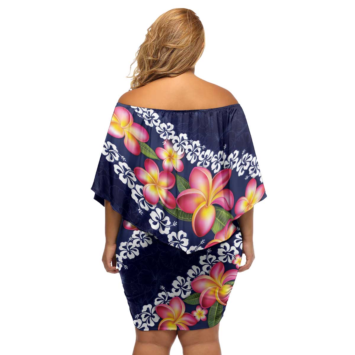 Blue Polynesia Family Matching Off Shoulder Short Dress and Hawaiian Shirt Plumeria With Hibiscus Pattern Tropical Vibes LT14 - Polynesian Pride