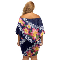 Blue Polynesia Family Matching Off Shoulder Short Dress and Hawaiian Shirt Plumeria With Hibiscus Pattern Tropical Vibes LT14 - Polynesian Pride