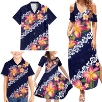 Blue Polynesia Family Matching Summer Maxi Dress and Hawaiian Shirt Plumeria With Hibiscus Pattern Tropical Vibes LT14 - Polynesian Pride