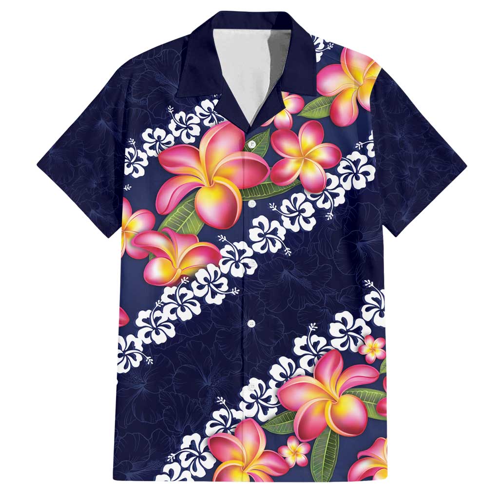 Blue Polynesia Family Matching Summer Maxi Dress and Hawaiian Shirt Plumeria With Hibiscus Pattern Tropical Vibes LT14 Dad's Shirt - Short Sleeve Blue - Polynesian Pride