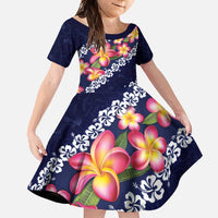 Blue Polynesia Family Matching Tank Maxi Dress and Hawaiian Shirt Plumeria With Hibiscus Pattern Tropical Vibes LT14 Daughter's Dress Blue - Polynesian Pride