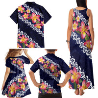 Blue Polynesia Family Matching Tank Maxi Dress and Hawaiian Shirt Plumeria With Hibiscus Pattern Tropical Vibes LT14 - Polynesian Pride
