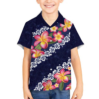 Blue Polynesia Kid Hawaiian Shirt Plumeria With Hibiscus Pattern Tropical Vibes LT14 Kid Blue - Polynesian Pride