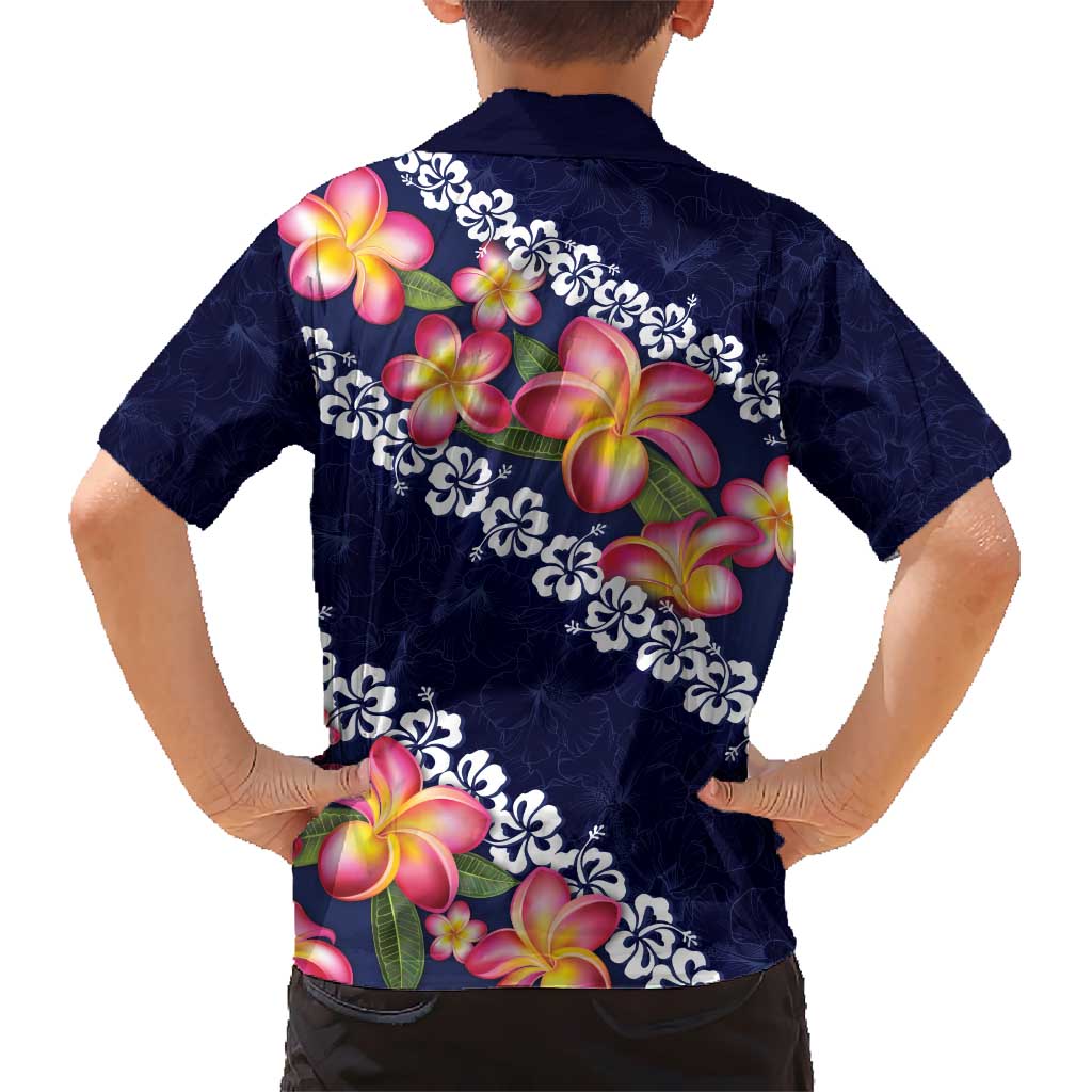 Blue Polynesia Kid Hawaiian Shirt Plumeria With Hibiscus Pattern Tropical Vibes LT14 - Polynesian Pride