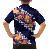 Blue Polynesia Kid Hawaiian Shirt Plumeria With Hibiscus Pattern Tropical Vibes LT14 - Polynesian Pride