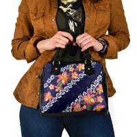 Blue Polynesia Shoulder Handbag Plumeria With Hibiscus Pattern Tropical Vibes
