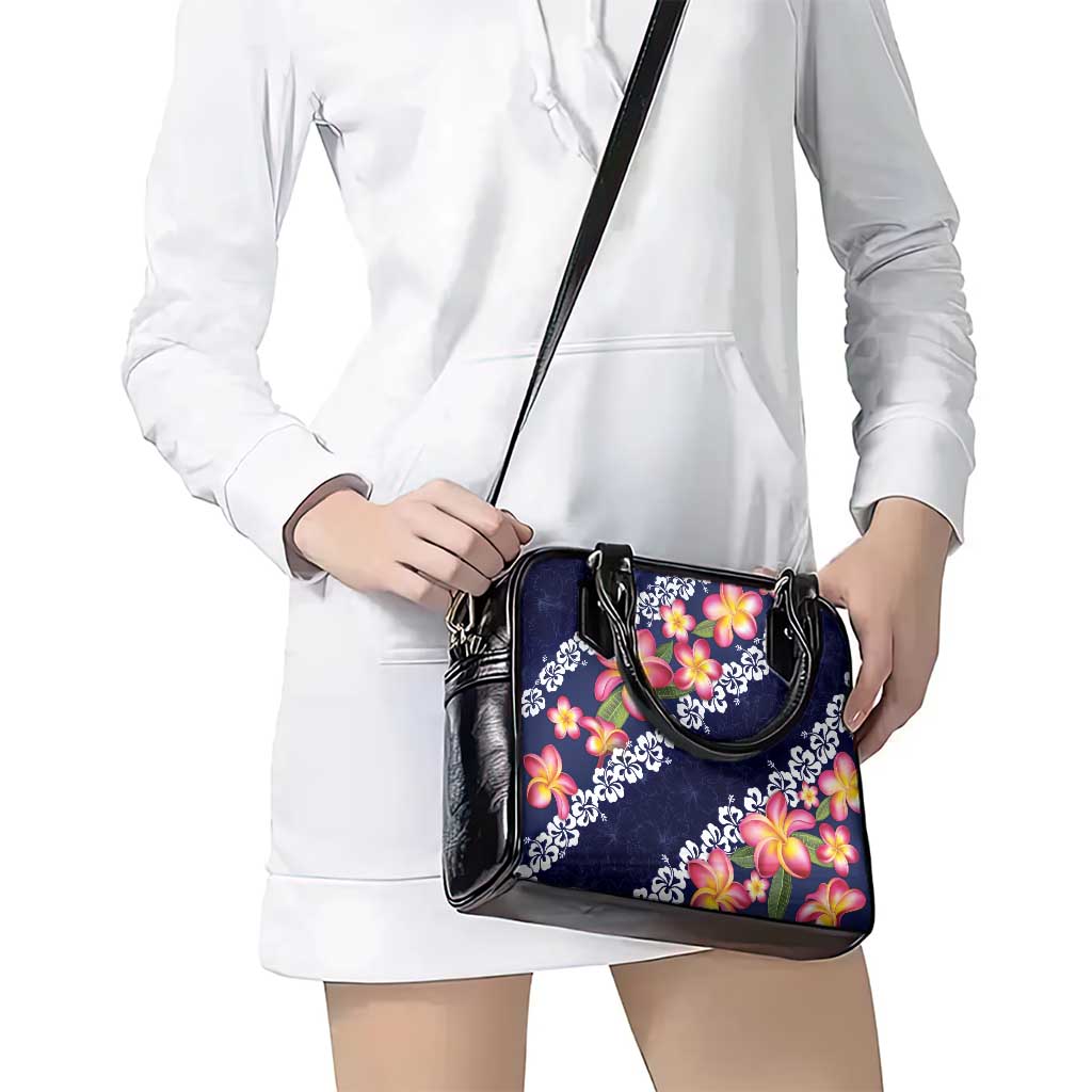Blue Polynesia Shoulder Handbag Plumeria With Hibiscus Pattern Tropical Vibes