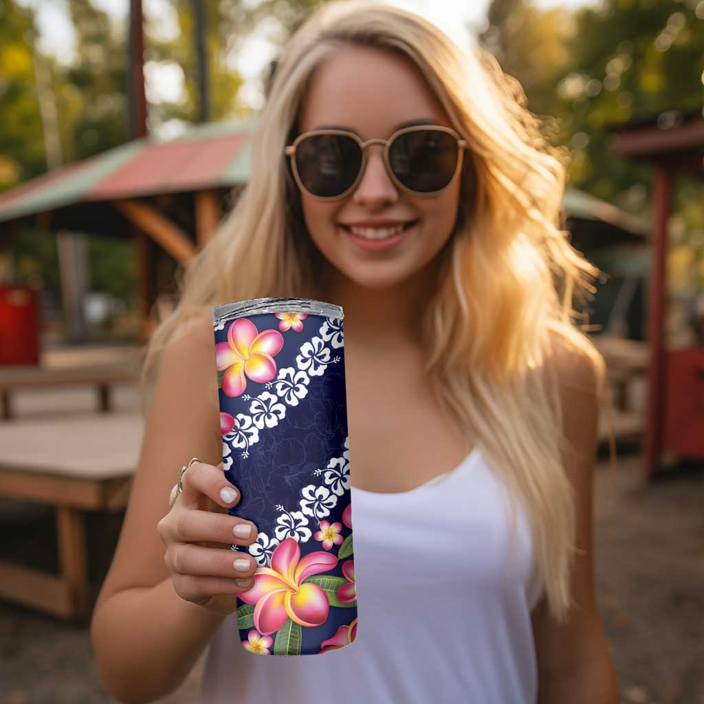 Blue Polynesia Skinny Tumbler Plumeria With Hibiscus Pattern Tropical Vibes