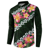 Green Polynesia Button Sweatshirt Plumeria With Hibiscus Pattern Tropical Vibes