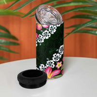 Green Polynesia 4 in 1 Can Cooler Tumbler Plumeria With Hibiscus Pattern Tropical Vibes