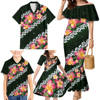 Green Polynesia Family Matching Mermaid Dress and Hawaiian Shirt Plumeria With Hibiscus Pattern Tropical Vibes LT14 - Polynesian Pride