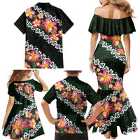 Green Polynesia Family Matching Mermaid Dress and Hawaiian Shirt Plumeria With Hibiscus Pattern Tropical Vibes LT14 - Polynesian Pride