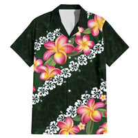 Green Polynesia Family Matching Mermaid Dress and Hawaiian Shirt Plumeria With Hibiscus Pattern Tropical Vibes LT14 Dad's Shirt - Short Sleeve Green - Polynesian Pride