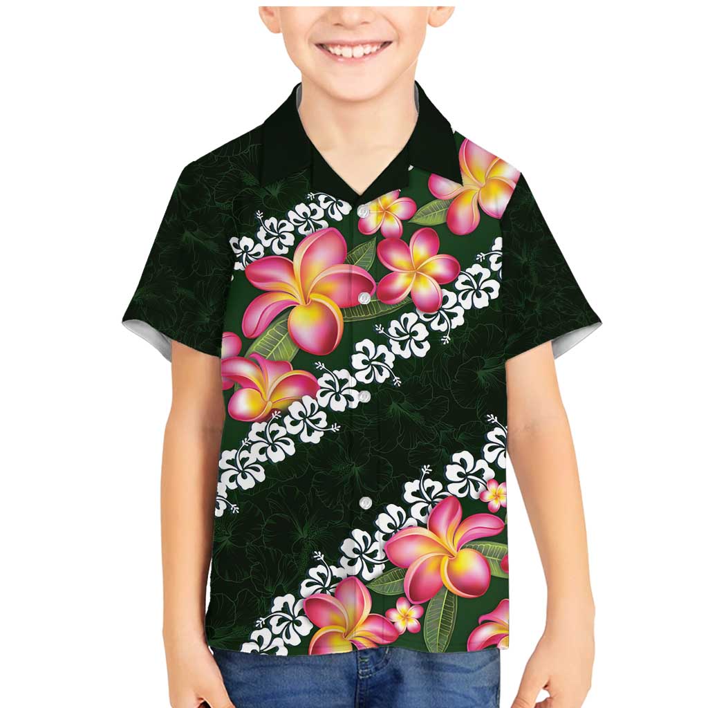 Green Polynesia Family Matching Mermaid Dress and Hawaiian Shirt Plumeria With Hibiscus Pattern Tropical Vibes LT14 Son's Shirt Green - Polynesian Pride