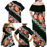 Green Polynesia Family Matching Off Shoulder Maxi Dress and Hawaiian Shirt Plumeria With Hibiscus Pattern Tropical Vibes LT14 - Polynesian Pride