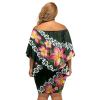 Green Polynesia Family Matching Off Shoulder Short Dress and Hawaiian Shirt Plumeria With Hibiscus Pattern Tropical Vibes LT14 - Polynesian Pride