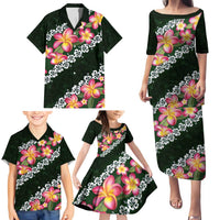 Green Polynesia Family Matching Puletasi and Hawaiian Shirt Plumeria With Hibiscus Pattern Tropical Vibes LT14 - Polynesian Pride