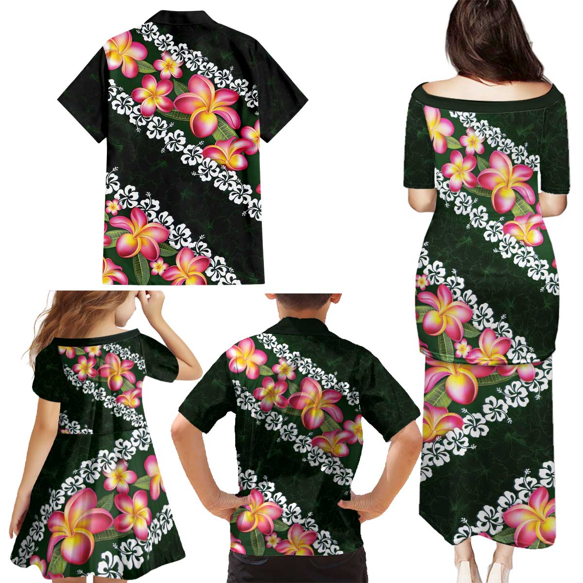 Green Polynesia Family Matching Puletasi and Hawaiian Shirt Plumeria With Hibiscus Pattern Tropical Vibes LT14 - Polynesian Pride