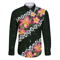 Green Polynesia Family Matching Puletasi and Hawaiian Shirt Plumeria With Hibiscus Pattern Tropical Vibes LT14 Dad's Shirt - Long Sleeve Green - Polynesian Pride
