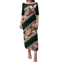 Green Polynesia Family Matching Puletasi and Hawaiian Shirt Plumeria With Hibiscus Pattern Tropical Vibes LT14 Mom's Dress Green - Polynesian Pride