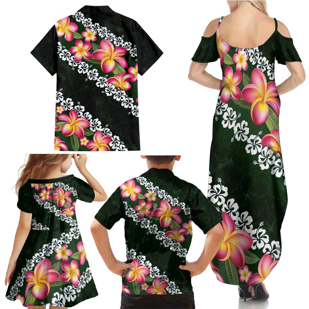 Green Polynesia Family Matching Summer Maxi Dress and Hawaiian Shirt Plumeria With Hibiscus Pattern Tropical Vibes LT14 - Polynesian Pride