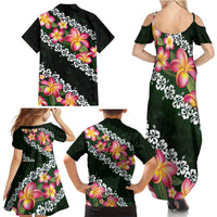 Green Polynesia Family Matching Summer Maxi Dress and Hawaiian Shirt Plumeria With Hibiscus Pattern Tropical Vibes LT14 - Polynesian Pride