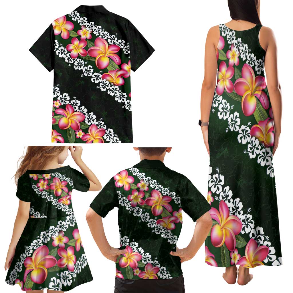 Green Polynesia Family Matching Tank Maxi Dress and Hawaiian Shirt Plumeria With Hibiscus Pattern Tropical Vibes LT14 - Polynesian Pride
