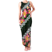 Green Polynesia Family Matching Tank Maxi Dress and Hawaiian Shirt Plumeria With Hibiscus Pattern Tropical Vibes LT14 Mom's Dress Green - Polynesian Pride