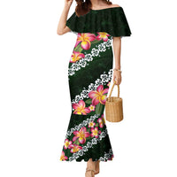 Green Polynesia Mermaid Dress Plumeria With Hibiscus Pattern Tropical Vibes LT14 Women Green - Polynesian Pride