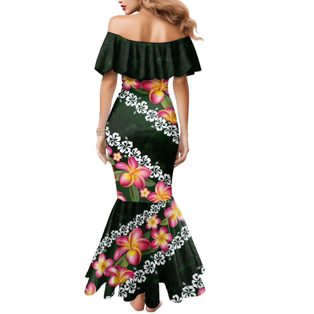 Green Polynesia Mermaid Dress Plumeria With Hibiscus Pattern Tropical Vibes LT14 - Polynesian Pride