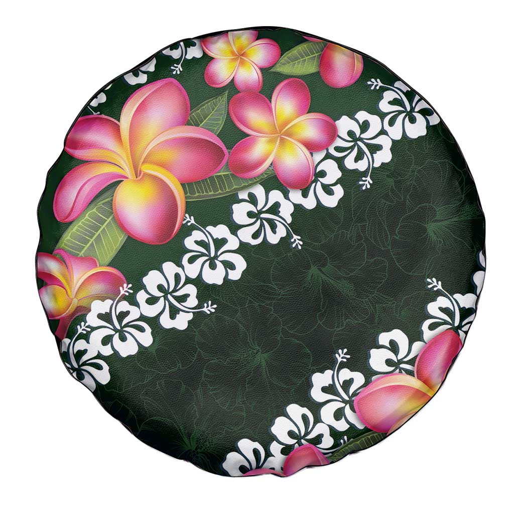Green Polynesia Spare Tire Cover Plumeria With Hibiscus Pattern Tropical Vibes