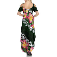 Green Polynesia Summer Maxi Dress Plumeria With Hibiscus Pattern Tropical Vibes LT14 - Polynesian Pride