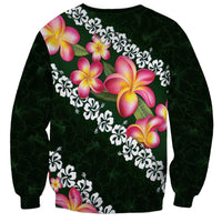 Green Polynesia Sweatshirt Plumeria With Hibiscus Pattern Tropical Vibes
