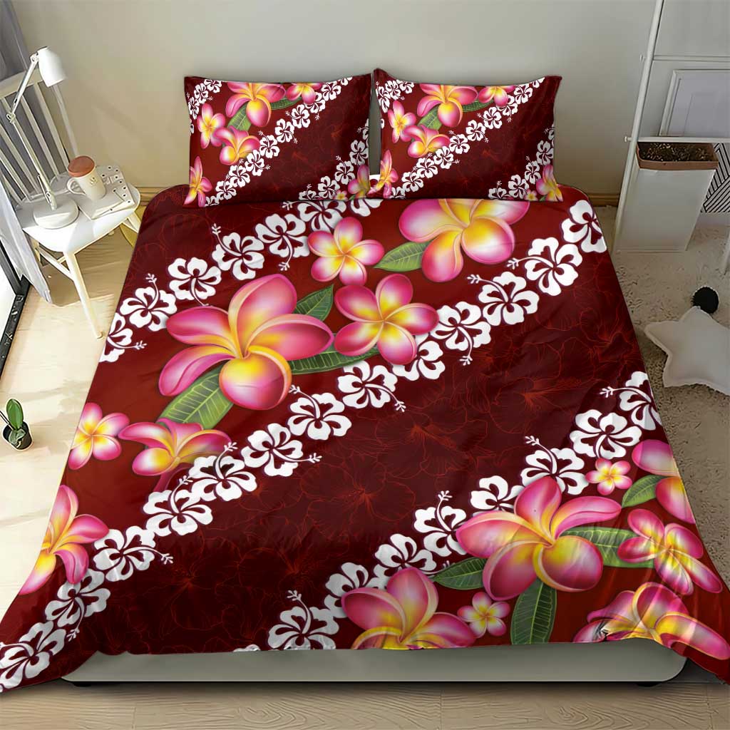 Oxblood Polynesia Bedding Set Plumeria With Hibiscus Pattern Tropical Vibes LT14 - Polynesian Pride