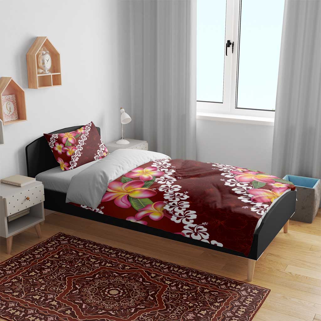 Oxblood Polynesia Bedding Set Plumeria With Hibiscus Pattern Tropical Vibes LT14 - Polynesian Pride