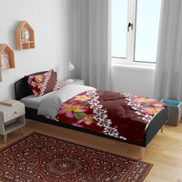 Oxblood Polynesia Bedding Set Plumeria With Hibiscus Pattern Tropical Vibes LT14 - Polynesian Pride