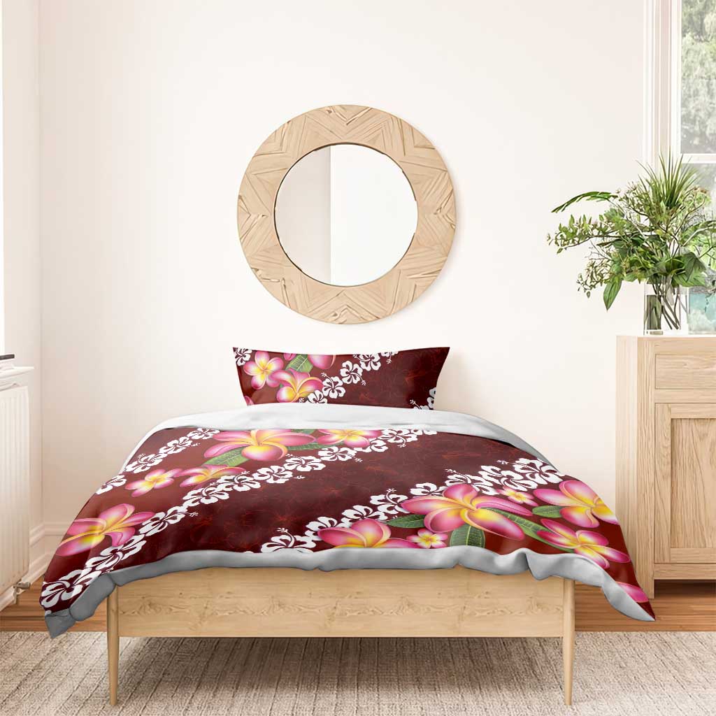 Oxblood Polynesia Bedding Set Plumeria With Hibiscus Pattern Tropical Vibes LT14 - Polynesian Pride