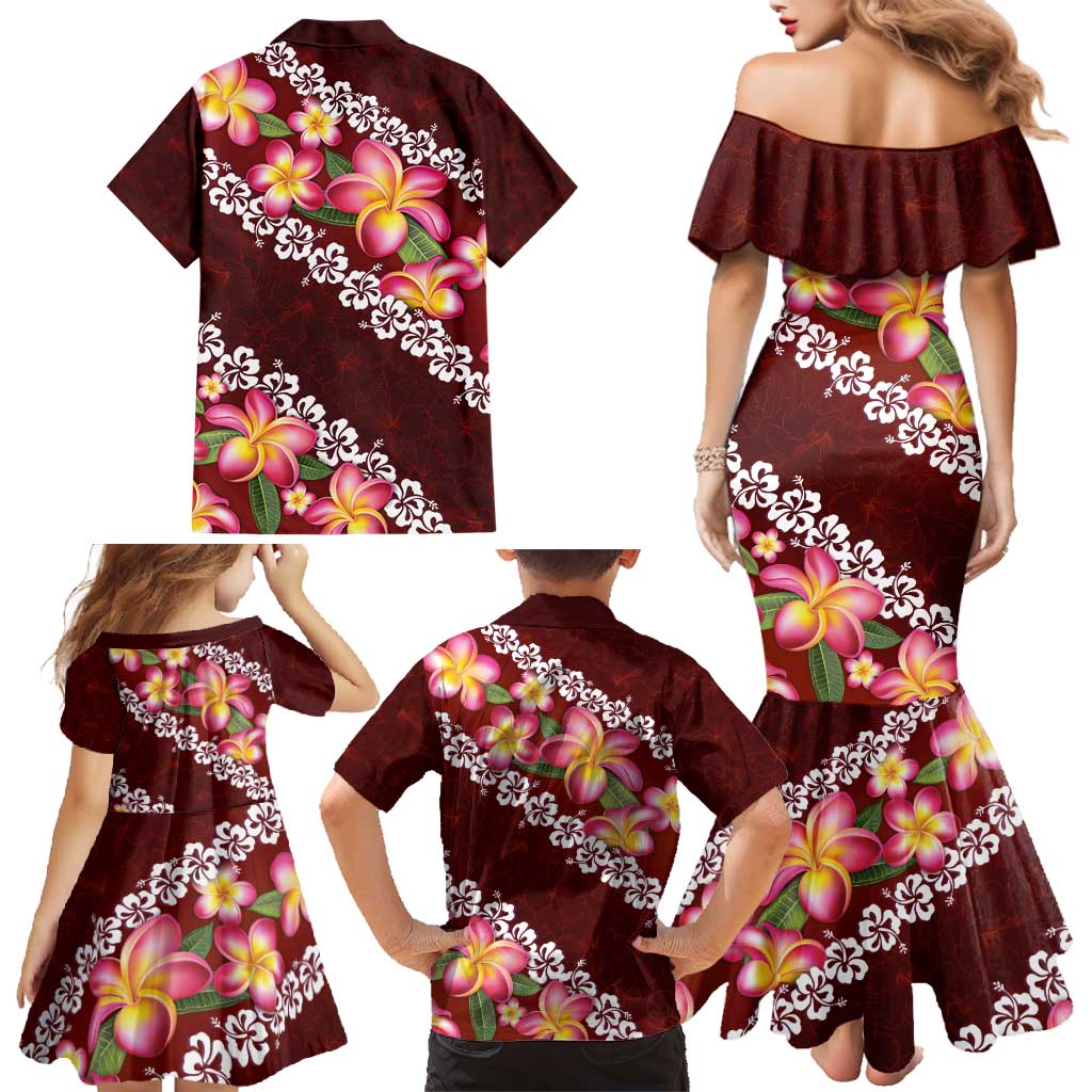 Oxblood Polynesia Family Matching Mermaid Dress and Hawaiian Shirt Plumeria With Hibiscus Pattern Tropical Vibes LT14 - Polynesian Pride