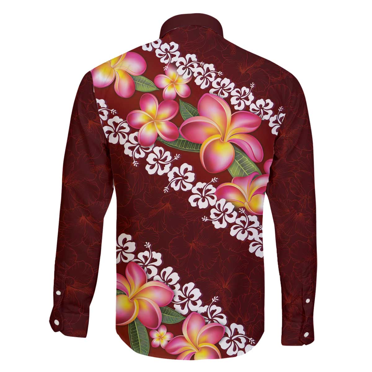 Oxblood Polynesia Family Matching Off Shoulder Short Dress and Hawaiian Shirt Plumeria With Hibiscus Pattern Tropical Vibes LT14 - Polynesian Pride
