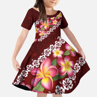Oxblood Polynesia Family Matching Puletasi and Hawaiian Shirt Plumeria With Hibiscus Pattern Tropical Vibes LT14 Daughter's Dress Oxblood - Polynesian Pride